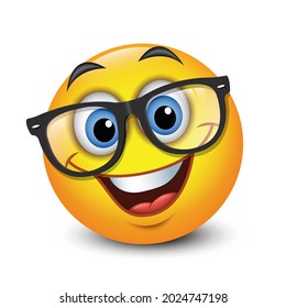 Emoticono sonriente lindo con anteojos, emoji - ilustración vectorial
