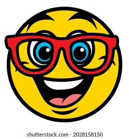 Cute smiling emoticon wearing eyeglasses, emoji - vector illustration