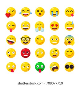 Cute smiling emoticons. Set of Emoji. Smile icons. Isolated vector illustration on white background