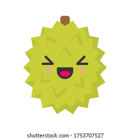 Cute smiling exotic durian. Kawaii fruit character. Isolated colorful vector icon