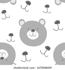 Cara sonriente de un oso. Cabezas de oso. Animales graciosos y bonitos. Patrón vectorial sin problemas para la impresión en textiles, papel, papel pintado, embalaje.