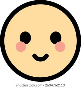 Ícone de rosto sorridente bonito com bochechas rosadas e contorno em negrito