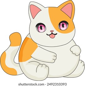 Cute smiling fat cat Kawai illustration