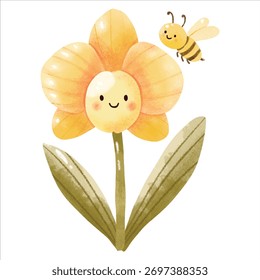 Linda flor sonriente y abeja