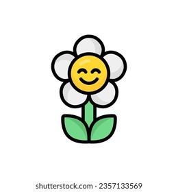 Cute Smiling Flower Cartoon Vector Icon Illustration. Flower Icon Concept Isolated Premium Vector. Flat Cartoon Style