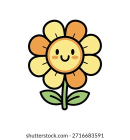 Lindo Vector de dibujos animados de flores sonrientes con colores pastel y contorno atrevido. Perfecto para el diseño de los niños, camiseta, pegatina, arte infantil, tema de primavera y necesidades de ilustración lúdica.