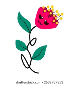Cute smiling flower character with heart eyes, cartoon character design illustration in retno 60s and 70s hippie style.