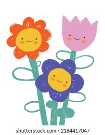 Cute Smiling Flowers Print