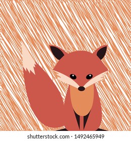 Cute smiling fox vector cartoon illustration. Wild zoo animal icon. Fluffy adorable pet looking straight. Forest fauna childish character. Simple flat design element for kids