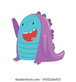 Cute Smiling Freaky Monster, Funny Friendly Dinosaur Cartoon Character Vector Illustration