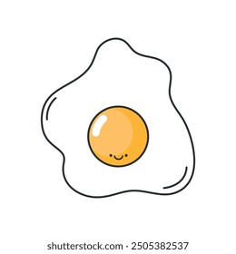 Cute smiling fried egg line icon isolated on white background. Healthy breakfast. Vector illustration