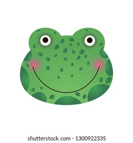 Cute Smiling Frog Face, Baby Animal Head Vector Illustration