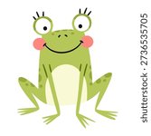 Cute smiling frog. Flat vector illustration in a simple children