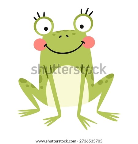 Cute smiling frog. Flat vector illustration in a simple children's style. 