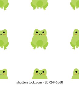 Cute smiling frogs with pink cheeks. Enamored green toads. Vector animal characters seamless pattern of amphibian toad drawing.Childish design for baby clothes, bedding, textiles, print, wallpaper.