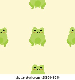 Cute smiling frogs with pink cheeks. Enamored green toads. Vector animal characters seamless pattern of amphibian toad drawing.Childish design for baby clothes, bedding, textiles, print, wallpaper.