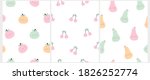 Cute Smiling Fruits Seamless Vector Patterns. Kawaii Style Cherries, Pears and Apples Isolated on a White Background. Lovely Nursery Art Ideal for Fabric, Textile, Wrapping Paper. Funny Fruits Print.