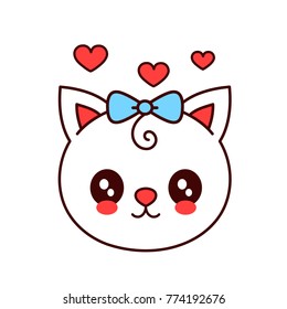Cute smiling funny cat,kitten face.Vector cartoon character illustration.Design for child card,t-shirt,Girl,kid.children cat, kitty concept.Isolated on white background.