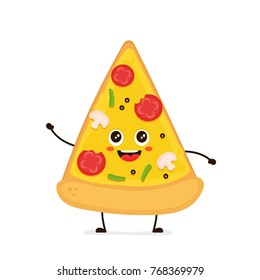 Cute smiling funny cute pizza slice.Vector modern flat style cartoon character illustration.Isolated on white background.Pizza slice concept