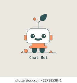 Cute smiling funny robot chat bot. AI virtual online help assist. Virtual assistant. Voice support service. Online consultation. Customer support logo. Cartoon character. Vector illustration