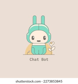 Robot divertido y sonriente lindo. Ayuda en línea virtual de IA. Asistente virtual. Servicio de soporte de voz. Consulta en línea. logotipo de asistencia al cliente. Caricatura. Ilustración del vector
