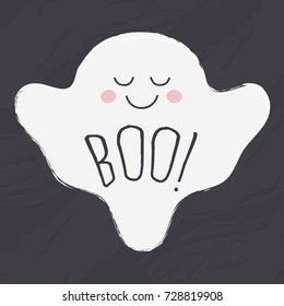 Cute Smiling Ghost with Boo Text. 