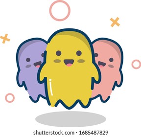 Cute smiling ghost design illustration, Can be used for many purpose.