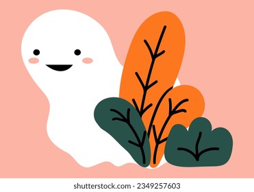 Rein lächelnder Geist versteckt sich in den Büschen . Halloween-Element.  Vektorgrafik