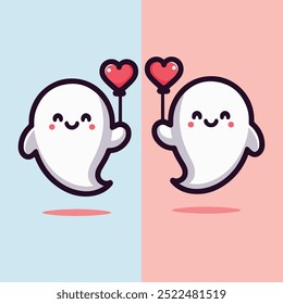 Cute Smiling Ghost Holding Heart Balloon Halloween Designs 