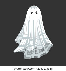 Cute smiling ghost in a vintage checkered sheet. Template for Halloween decorative design. Isolated vector illustration.