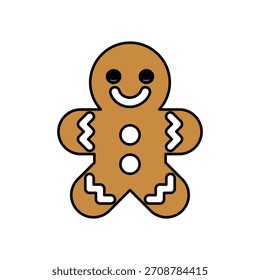 Linda sonriente galleta de jengibre con expresión feliz para las Navidades. Ilustración festiva de Festiva.