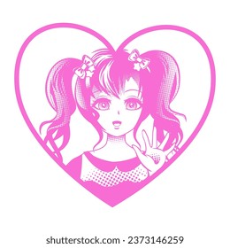 Cute smiling girl in anime style. Happy characters in manga and anime style. Vector illustration.