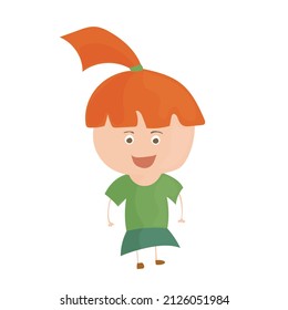Cute smiling girl in cartoon style. Isolated on white background. Vector simple illustration.