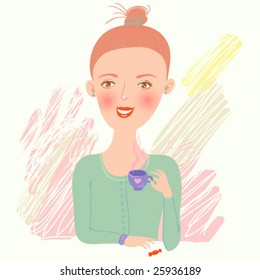 cute smiling girl with coffee in vector
