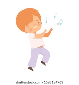 Cute Smiling Girl Dancing, Adorable Kid Having Fun and Enjoying Listening to Music Cartoon Vector Illustration