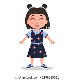 Muchacha sonriente, ojos cerrados, niño, escolar. Ilustración del vector