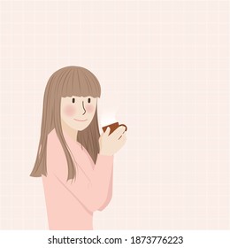 Cute Smiling Girl Holding Drinking Warm Beverage