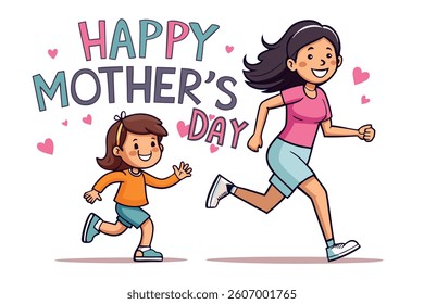 Cute smiling girl runing towords her mother.mother, hug, woman, cover, daughter, elegant, event, greeting, hold, international, invitation, pastel, poster, print, sale, trendy, adorable, flier, love, 