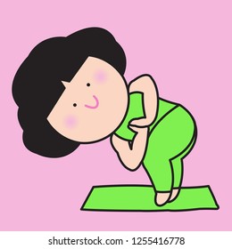 A Cute Smiling Girl In A Yoga Pose Concept Card Character illustration