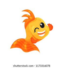 Cute smiling goldfish winking, funny fish cartoon character vector Illustration on a white background