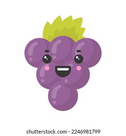 Cute smiling grape, isolated colorful vector fruit icon