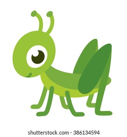 Cute smiling grasshopper, isolated cartoon vector illustration.