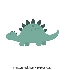 Cute smiling Green dinosaur Stegosaurus with spots. Dinosaur Vector illustration. White background.