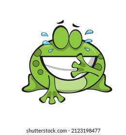 Cute smiling green frog, cartoon character isolated on white background