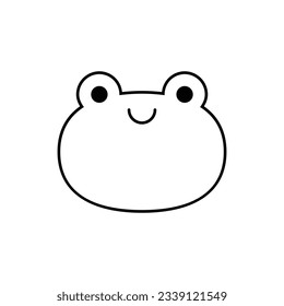 Cute smiling green frog face character line icon. Coloring book for children. Vector illustration in outline style.