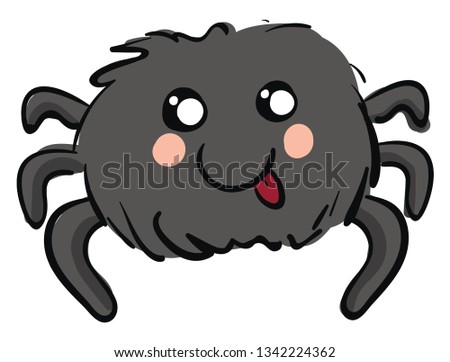Cute smiling grey spider with red tounge out vector illustration on white background 