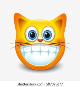 Cute Smiling, Grinning Cat Emoticon Showing Teeth, Emoji, Smiley - Vector Illustration

