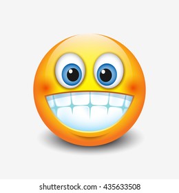 Cute Smiling, Grinning Emoticon Showing Teeth, Emoji, Smiley - Vector Illustration