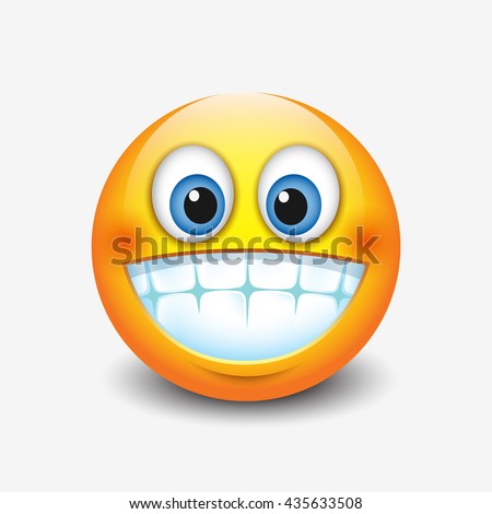 Cute smiling, grinning emoticon showing teeth, emoji, smiley - vector illustration