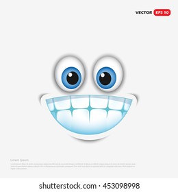 Cute smiling, grinning face emoticon showing teeth, emoji, smiley - vector illustration